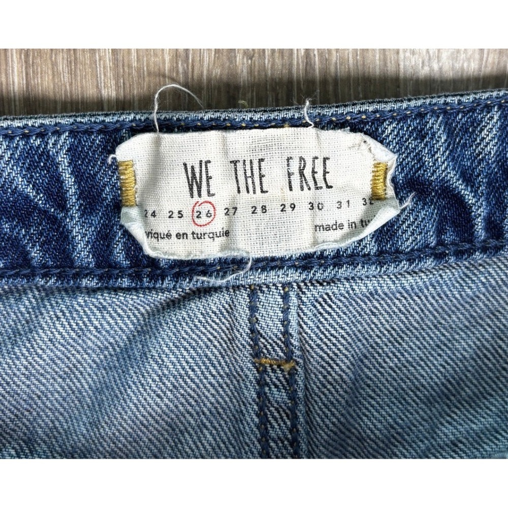 We The Free Free People Denim Mini Skirt Button‎ Fly Raw Hem Distressed Blue 26 - Picture 2 of 8